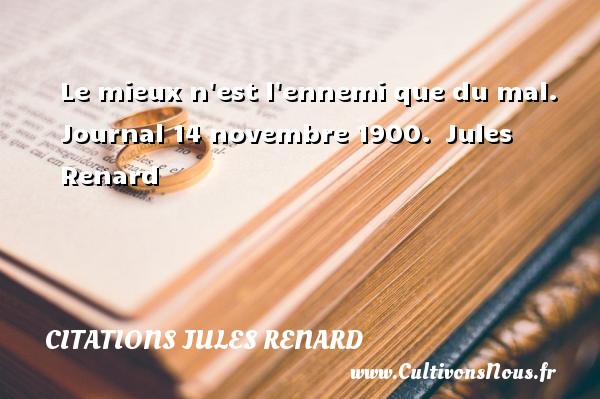 Le mieux n est l ennemi que du mal. Journal 14 novembre 1900.  Jules Renard CITATIONS JULES RENARD