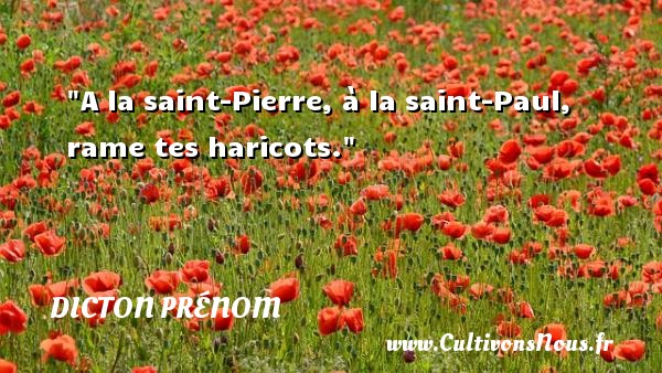 A la saint-Pierre, à la saint-Paul, rame tes haricots. DICTON PRÉNOM - Dicton prénom